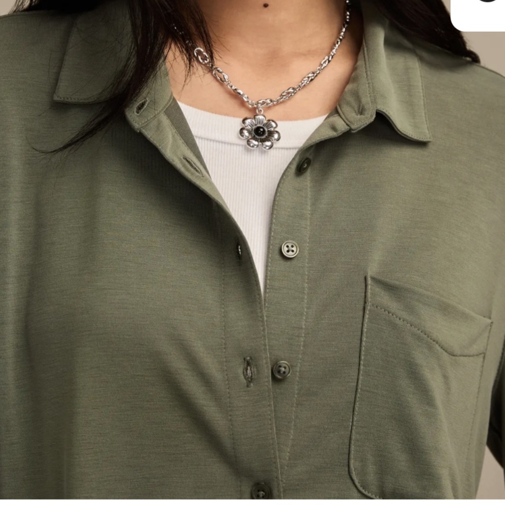 lucky brand olive sandwash long sleeve button front [medium] - Picture 2 of 5